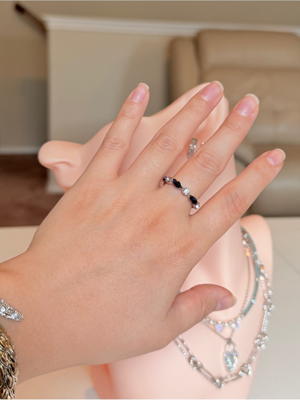 Dark Blue and Clear Stones Ring